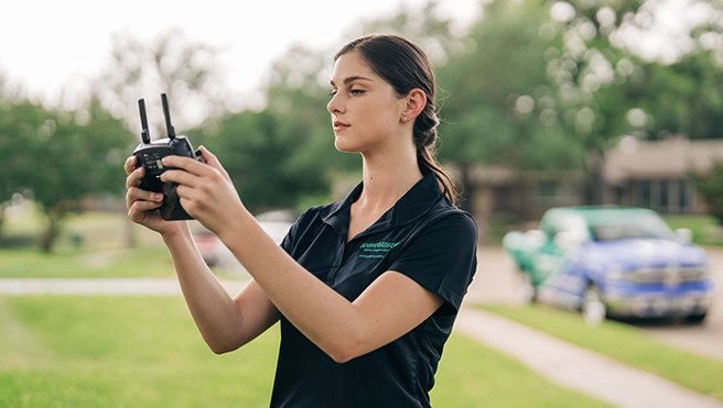 Technician holding a device.