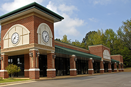 Office building mall with clock.