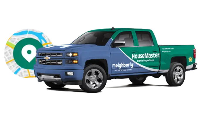 Housemaster-Neighborly wrapped work truck with map pin.